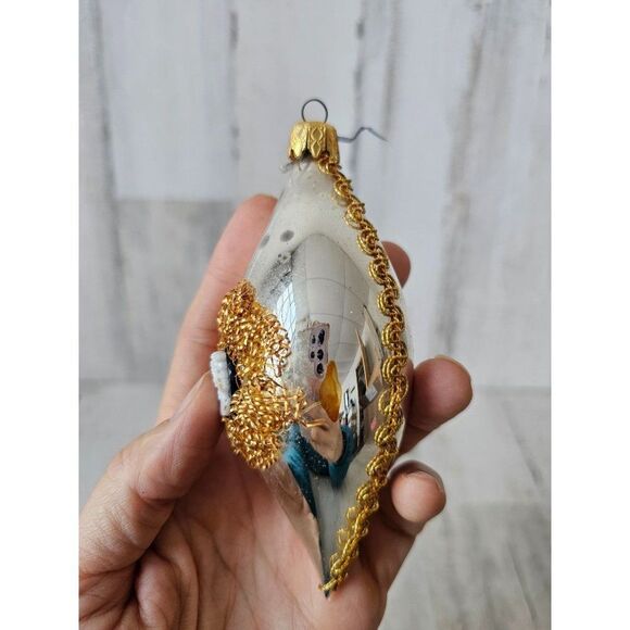 Vintage tinsel teardrop glass ornament Victorian set Xmas silver gold tree - Picture 7 of 9